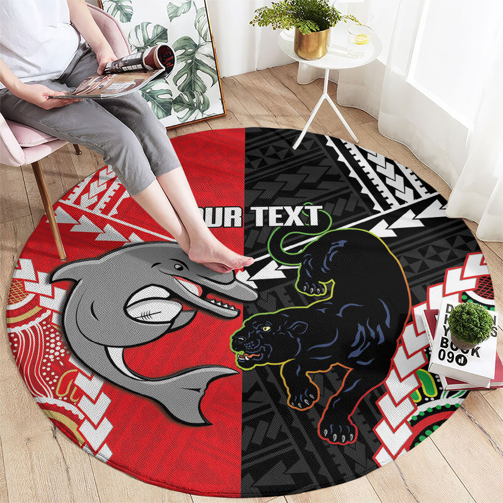 Custom Rugby Panthers and Dolphins Round Carpet 2026 Together Aboriginal Polynesian Pattern