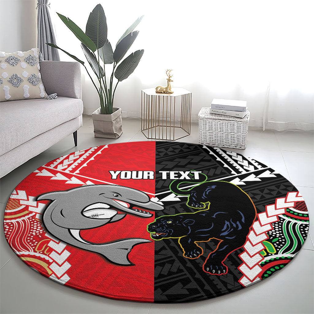 Custom Rugby Panthers and Dolphins Round Carpet 2026 Together Aboriginal Polynesian Pattern
