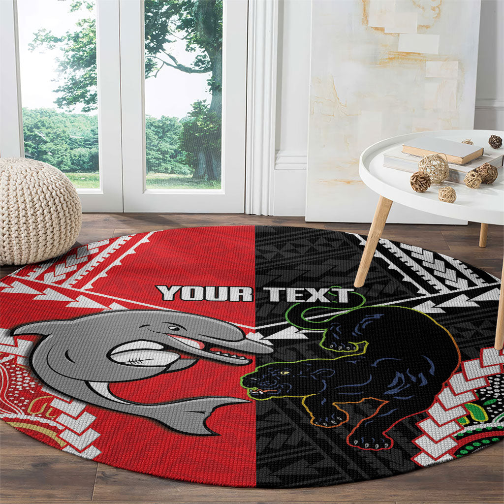Custom Rugby Panthers and Dolphins Round Carpet 2026 Together Aboriginal Polynesian Pattern