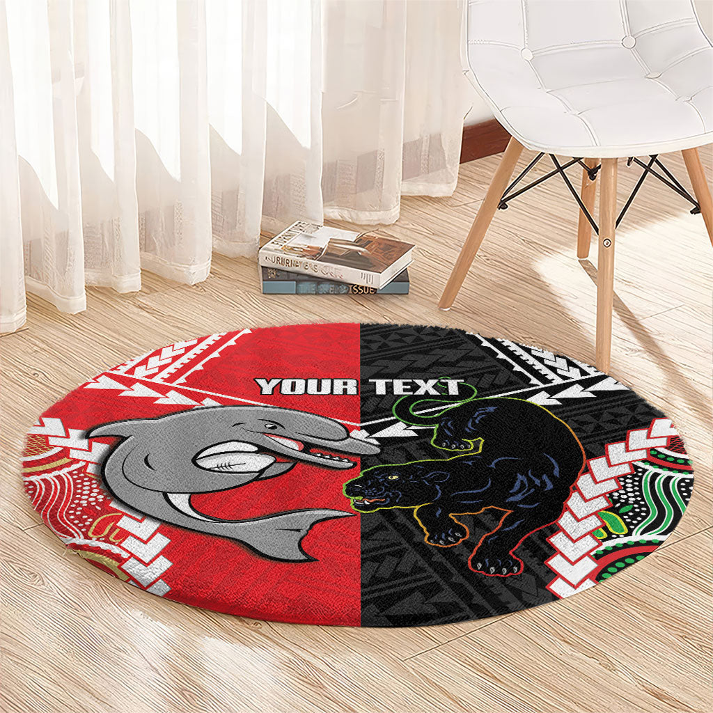 Custom Rugby Panthers and Dolphins Round Carpet 2026 Together Aboriginal Polynesian Pattern