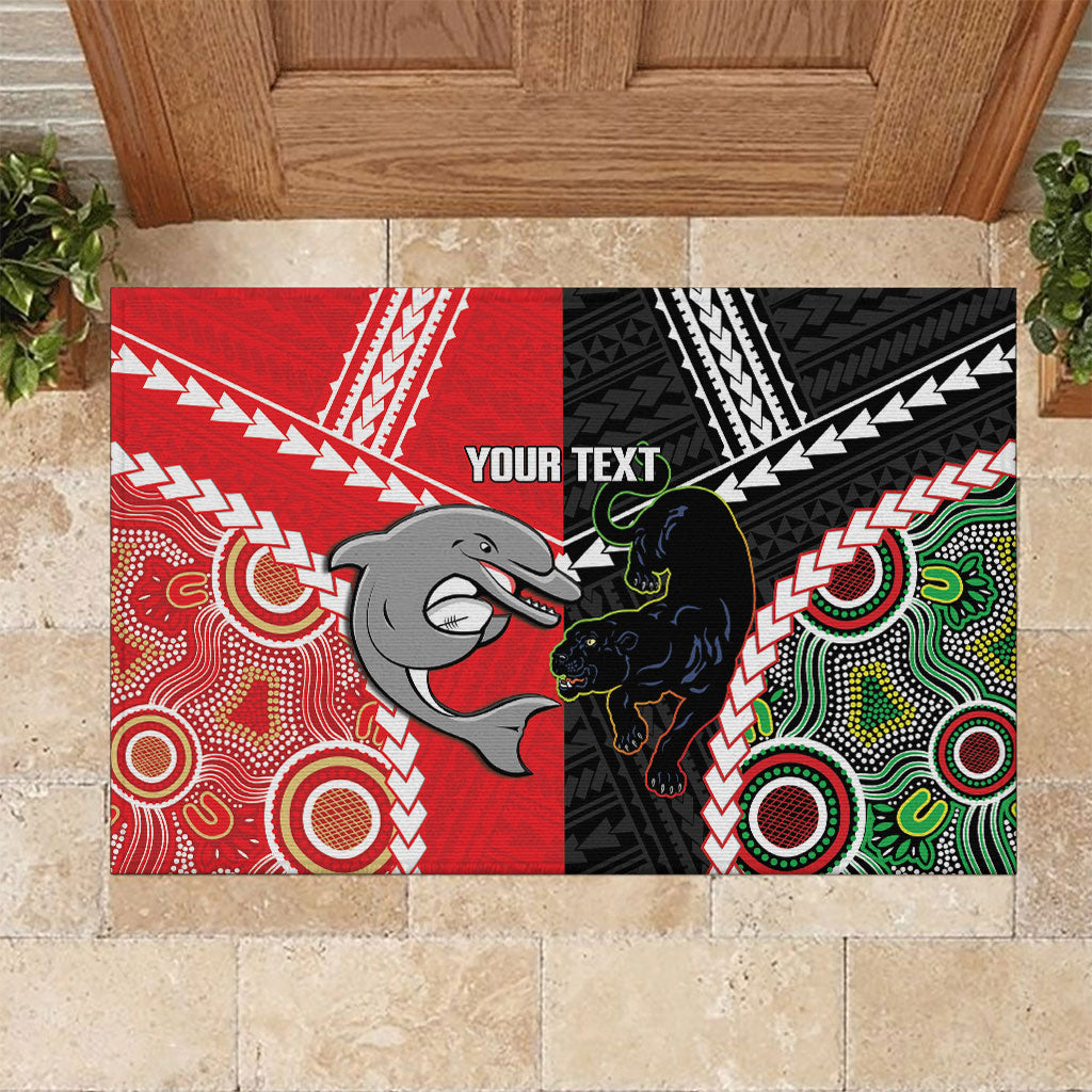 Custom Rugby Panthers and Dolphins Rubber Doormat 2026 Together Aboriginal Polynesian Pattern