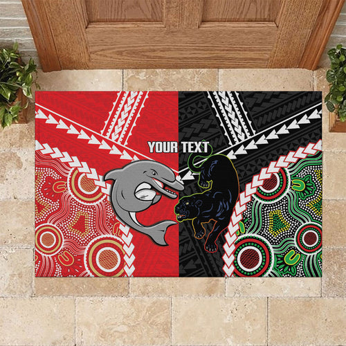 Custom Rugby Panthers and Dolphins Rubber Doormat 2026 Together Aboriginal Polynesian Pattern