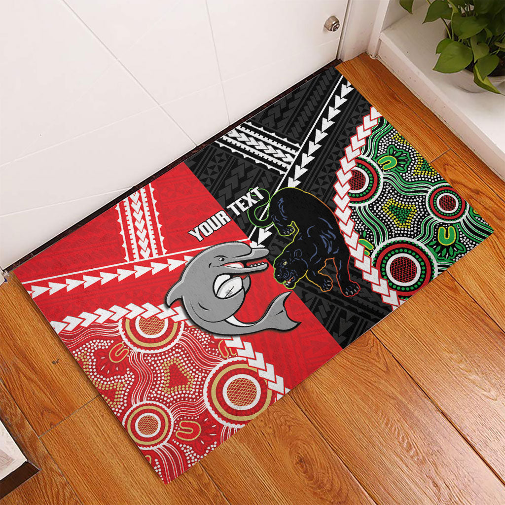 Custom Rugby Panthers and Dolphins Rubber Doormat 2026 Together Aboriginal Polynesian Pattern