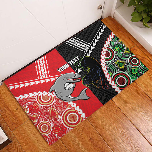 Custom Rugby Panthers and Dolphins Rubber Doormat 2026 Together Aboriginal Polynesian Pattern