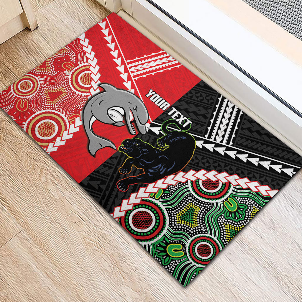 Custom Rugby Panthers and Dolphins Rubber Doormat 2026 Together Aboriginal Polynesian Pattern