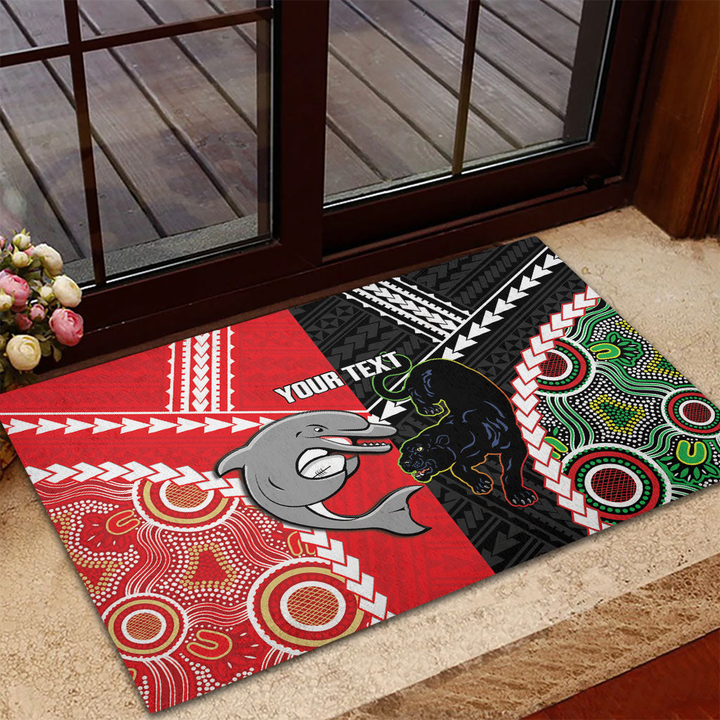 Custom Rugby Panthers and Dolphins Rubber Doormat 2026 Together Aboriginal Polynesian Pattern