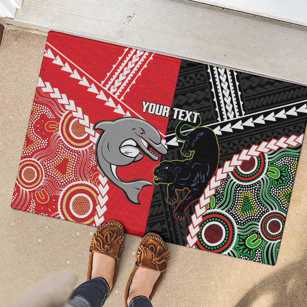 Custom Rugby Panthers and Dolphins Rubber Doormat 2026 Together Aboriginal Polynesian Pattern