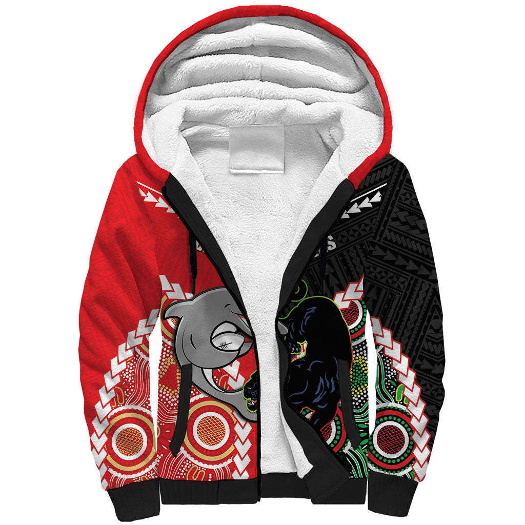 Custom Rugby Panthers and Dolphins Sherpa Hoodie 2026 Together Aboriginal Polynesian Pattern