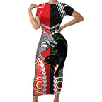 Custom Rugby Panthers and Dolphins Short Sleeve Bodycon Dress 2026 Together Aboriginal Polynesian Pattern