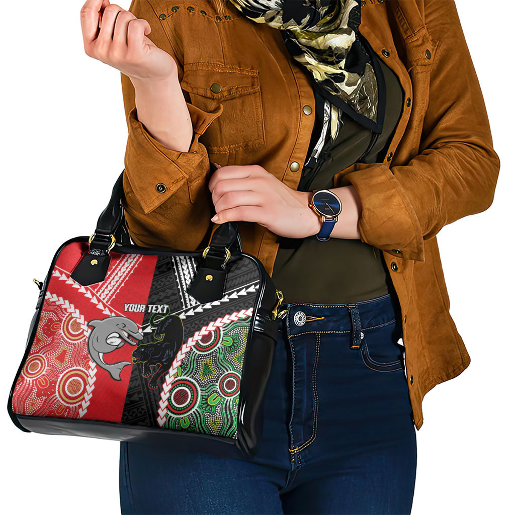 Custom Rugby Panthers and Dolphins Shoulder Handbag 2026 Together Aboriginal Polynesian Pattern