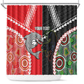 Custom Rugby Panthers and Dolphins Shower Curtain 2026 Together Aboriginal Polynesian Pattern