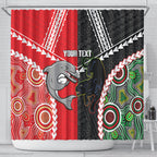 Custom Rugby Panthers and Dolphins Shower Curtain 2026 Together Aboriginal Polynesian Pattern