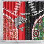 Custom Rugby Panthers and Dolphins Shower Curtain 2026 Together Aboriginal Polynesian Pattern