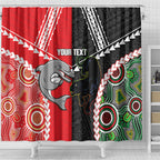 Custom Rugby Panthers and Dolphins Shower Curtain 2026 Together Aboriginal Polynesian Pattern