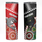 Custom Rugby Panthers and Dolphins Skinny Tumbler 2026 Together Aboriginal Polynesian Pattern