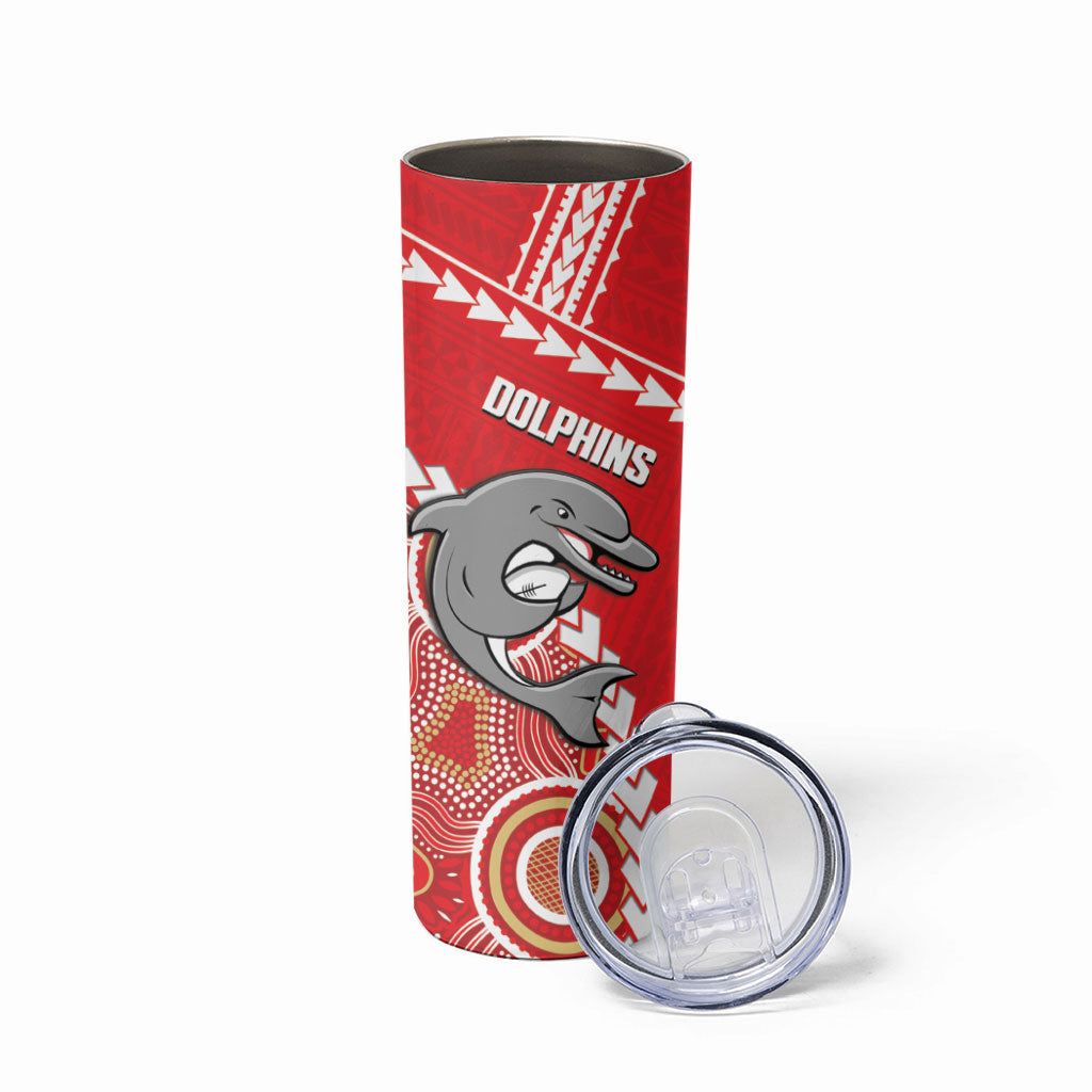 Custom Rugby Panthers and Dolphins Skinny Tumbler 2026 Together Aboriginal Polynesian Pattern