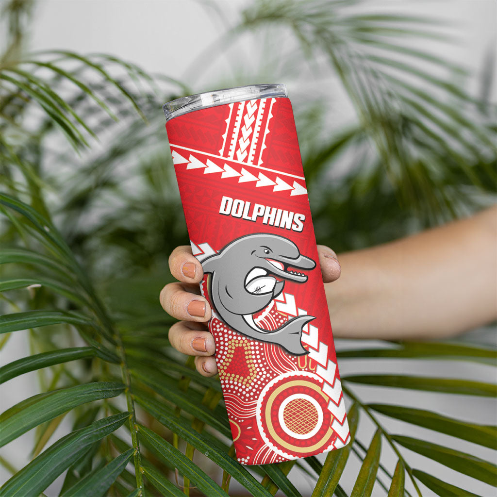 Custom Rugby Panthers and Dolphins Skinny Tumbler 2026 Together Aboriginal Polynesian Pattern