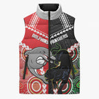 Custom Rugby Panthers and Dolphins Sleeveless Puffer Jacket 2026 Together Aboriginal Polynesian Pattern