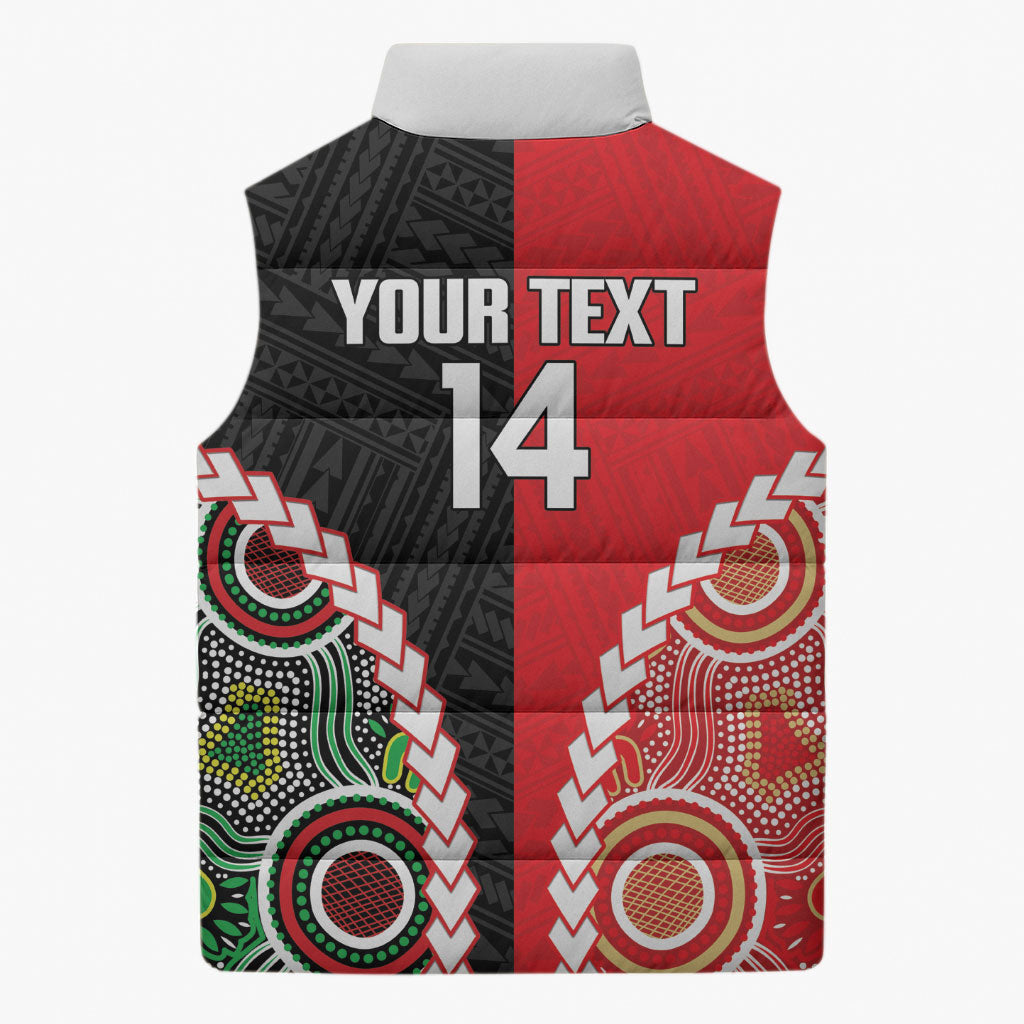 Custom Rugby Panthers and Dolphins Sleeveless Puffer Jacket 2026 Together Aboriginal Polynesian Pattern