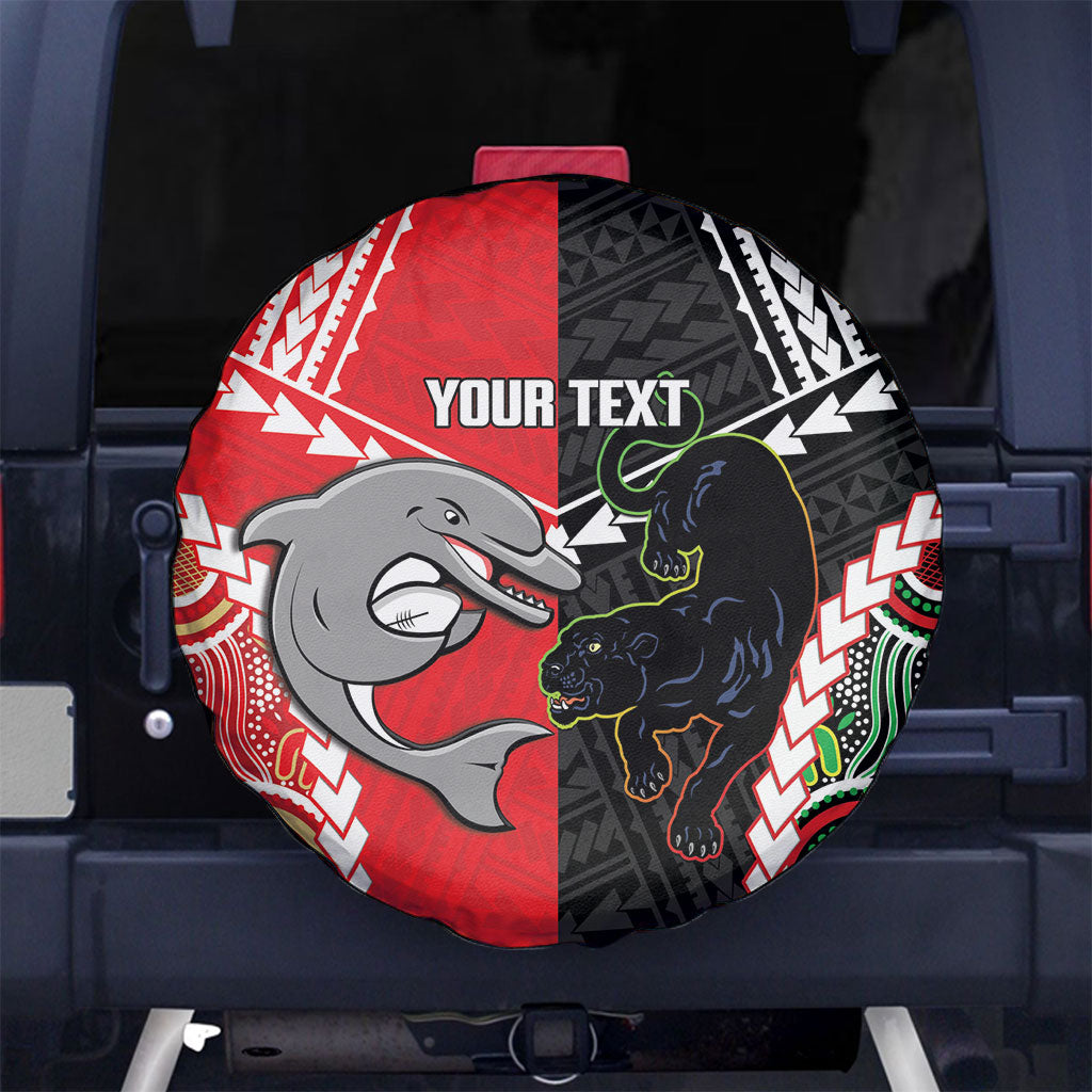 Custom Rugby Panthers and Dolphins Spare Tire Cover 2026 Together Aboriginal Polynesian Pattern