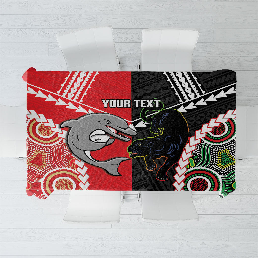 Custom Rugby Panthers and Dolphins Tablecloth 2026 Together Aboriginal Polynesian Pattern