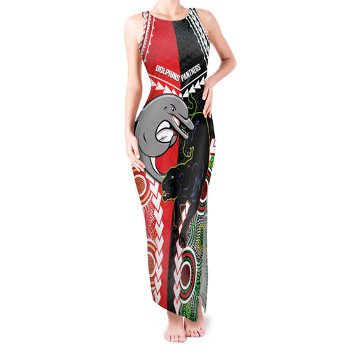 Custom Rugby Panthers and Dolphins Tank Maxi Dress 2026 Together Aboriginal Polynesian Pattern