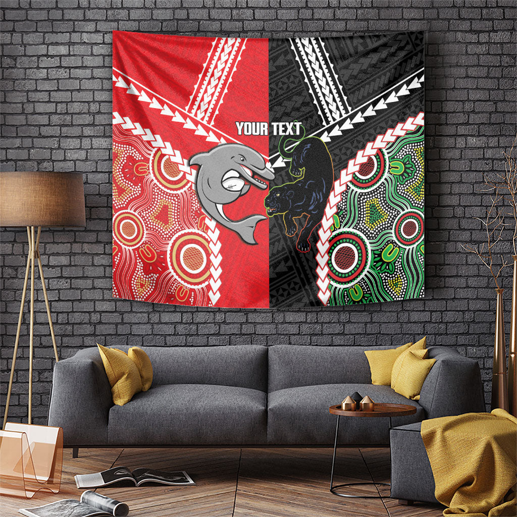 Custom Rugby Panthers and Dolphins Tapestry 2026 Together Aboriginal Polynesian Pattern