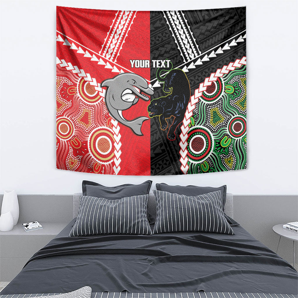 Custom Rugby Panthers and Dolphins Tapestry 2026 Together Aboriginal Polynesian Pattern