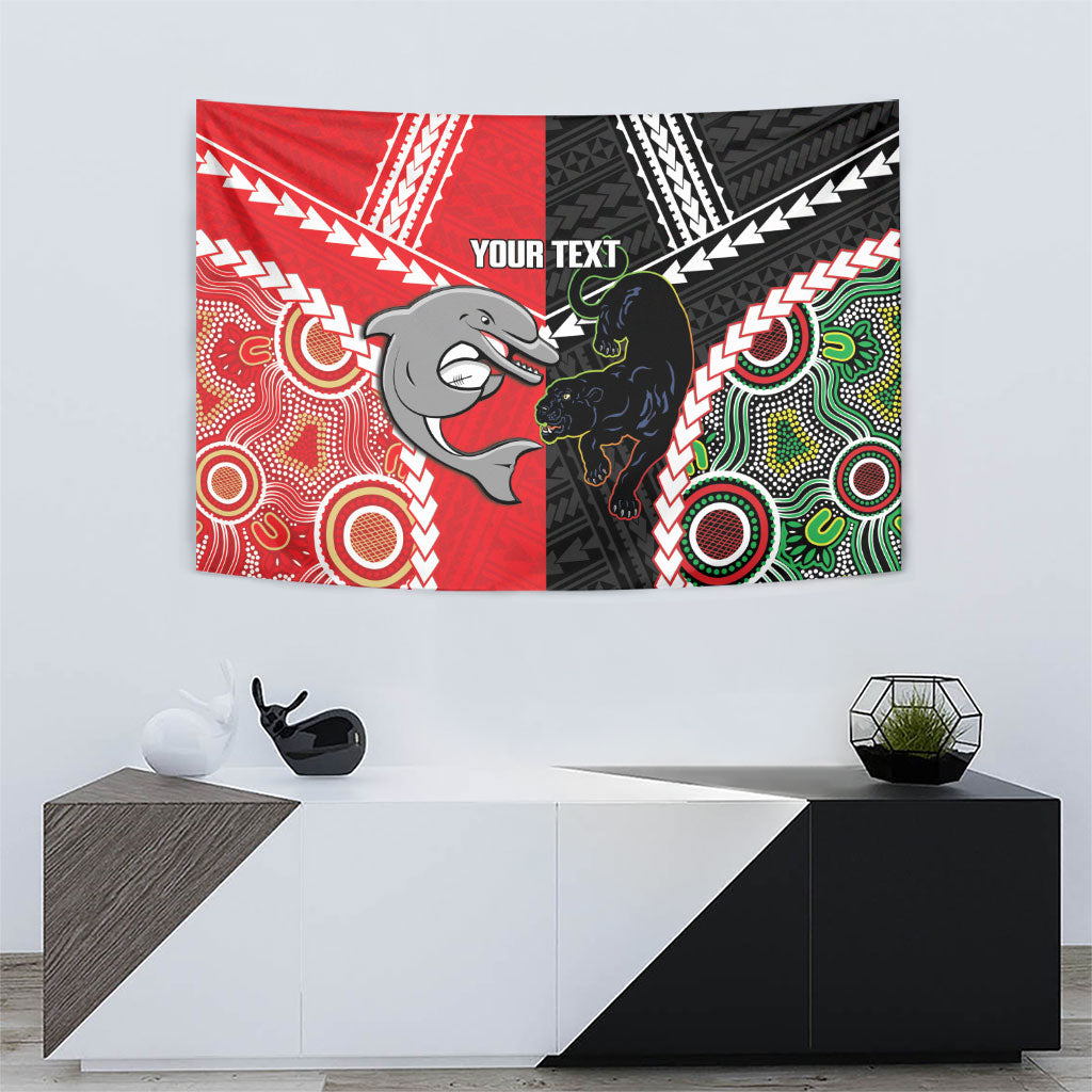 Custom Rugby Panthers and Dolphins Tapestry 2026 Together Aboriginal Polynesian Pattern