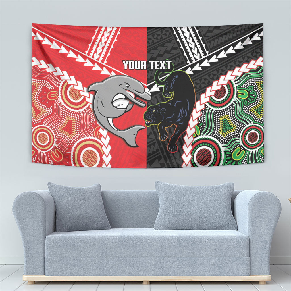 Custom Rugby Panthers and Dolphins Tapestry 2026 Together Aboriginal Polynesian Pattern