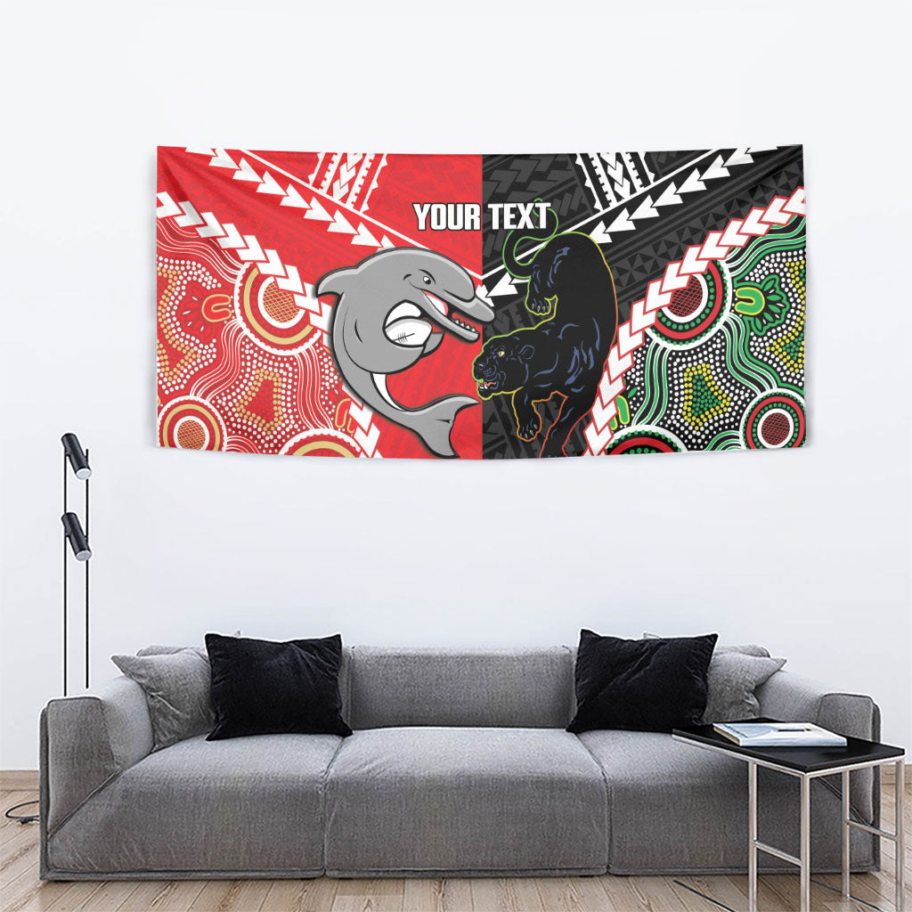 Custom Rugby Panthers and Dolphins Tapestry 2026 Together Aboriginal Polynesian Pattern