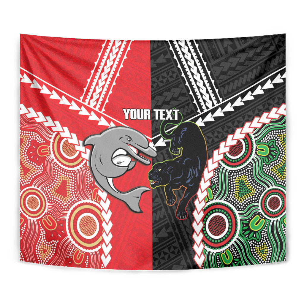 Custom Rugby Panthers and Dolphins Tapestry 2026 Together Aboriginal Polynesian Pattern