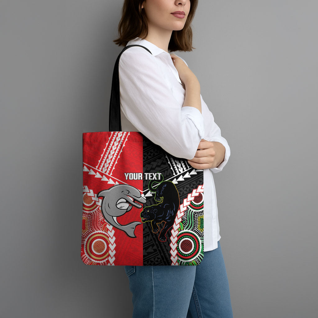 Custom Rugby Panthers and Dolphins Tote Bag 2026 Together Aboriginal Polynesian Pattern