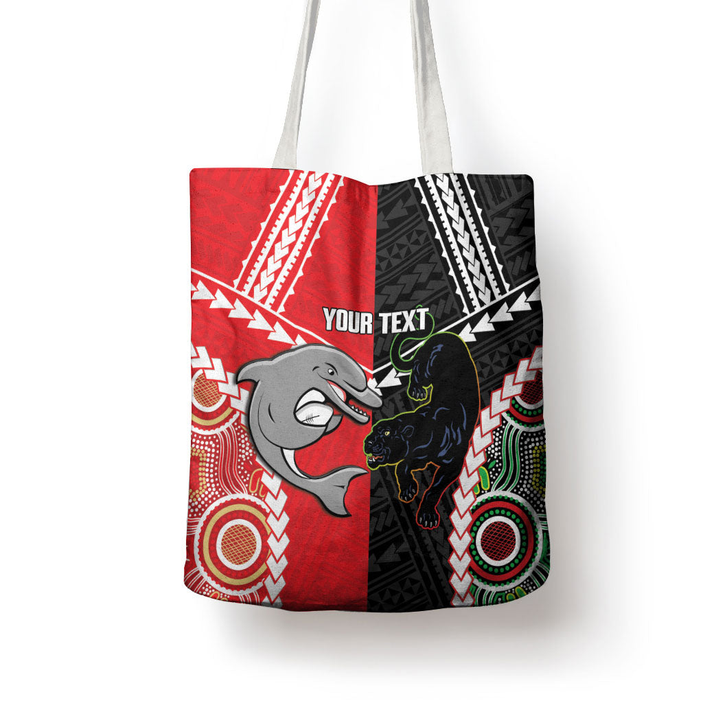 Custom Rugby Panthers and Dolphins Tote Bag 2026 Together Aboriginal Polynesian Pattern