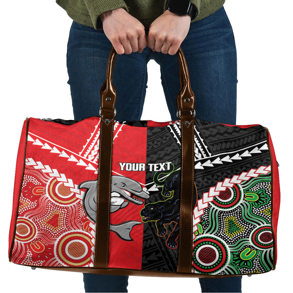 Custom Rugby Panthers and Dolphins Travel Bag 2026 Together Aboriginal Polynesian Pattern