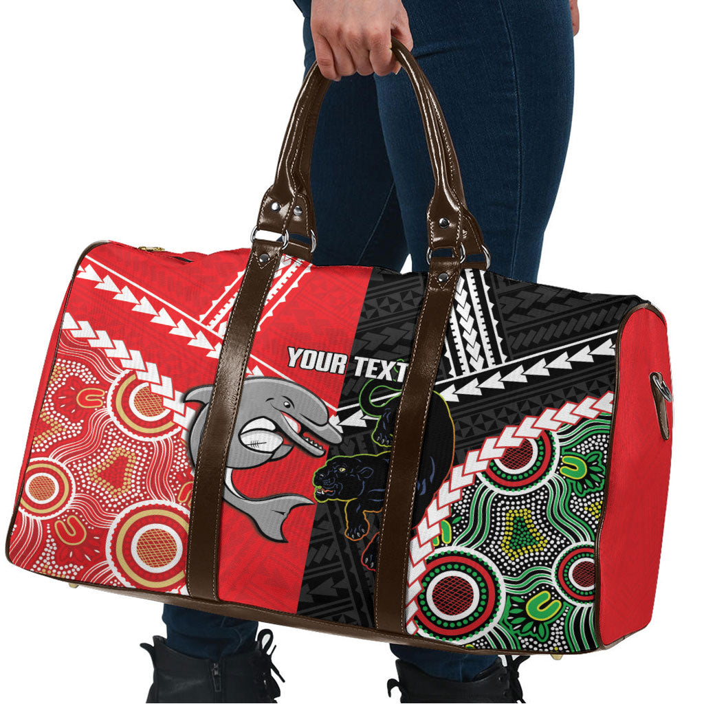 Custom Rugby Panthers and Dolphins Travel Bag 2026 Together Aboriginal Polynesian Pattern
