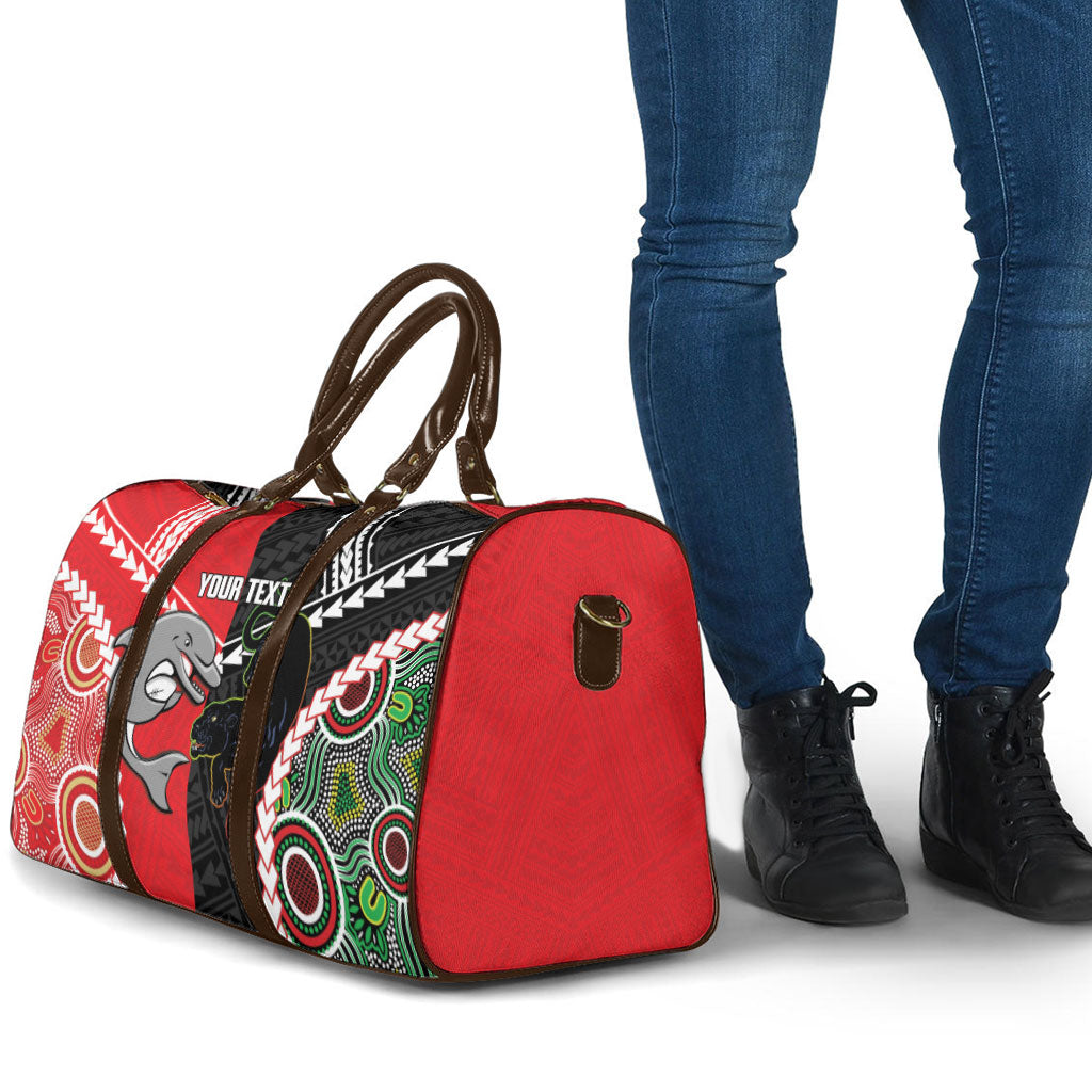 Custom Rugby Panthers and Dolphins Travel Bag 2026 Together Aboriginal Polynesian Pattern