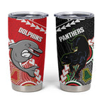 Custom Rugby Panthers and Dolphins Tumbler Cup 2026 Together Aboriginal Polynesian Pattern