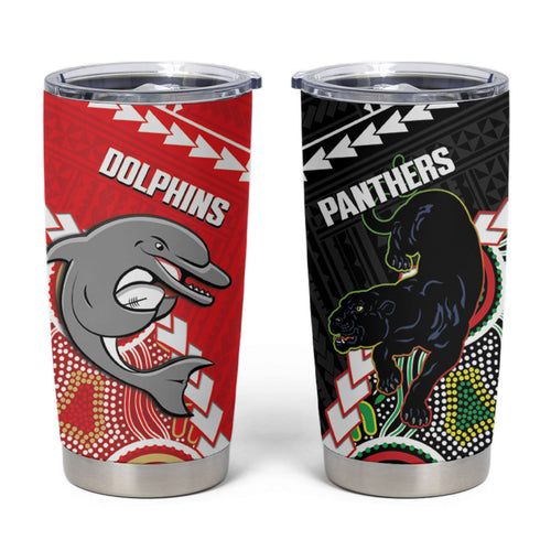 Custom Rugby Panthers and Dolphins Tumbler Cup 2026 Together Aboriginal Polynesian Pattern
