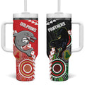 Custom Rugby Panthers and Dolphins Tumbler With Handle 2026 Together Aboriginal Polynesian Pattern