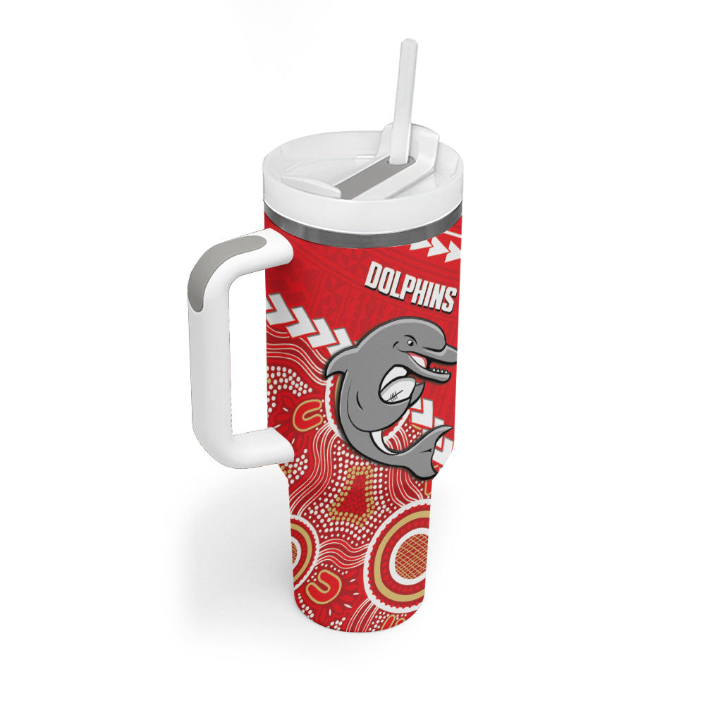 Custom Rugby Panthers and Dolphins Tumbler With Handle 2026 Together Aboriginal Polynesian Pattern