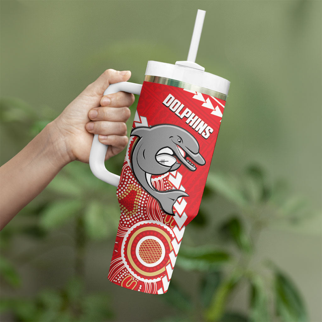 Custom Rugby Panthers and Dolphins Tumbler With Handle 2026 Together Aboriginal Polynesian Pattern