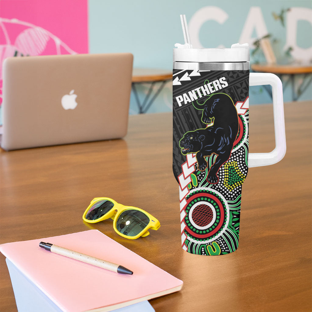 Custom Rugby Panthers and Dolphins Tumbler With Handle 2026 Together Aboriginal Polynesian Pattern