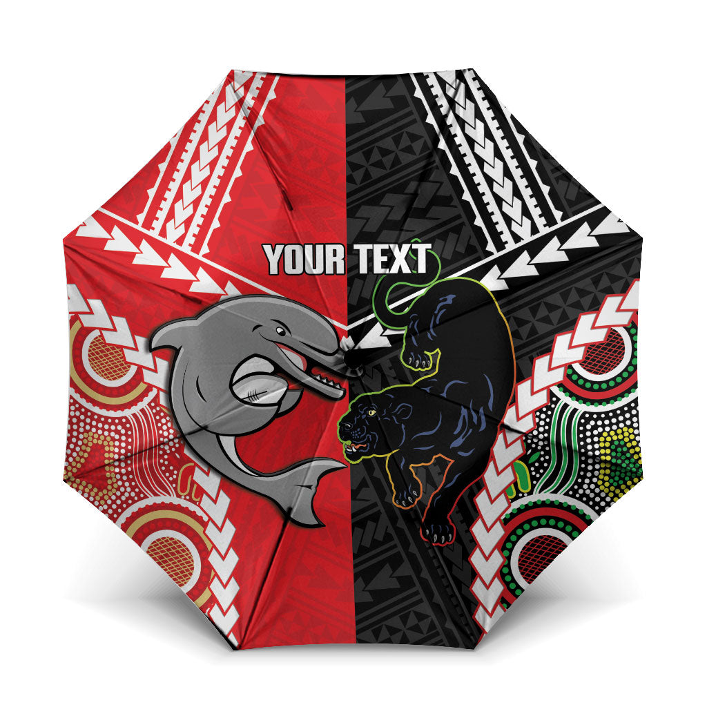 Custom Rugby Panthers and Dolphins Umbrella 2026 Together Aboriginal Polynesian Pattern