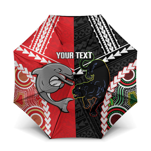 Custom Rugby Panthers and Dolphins Umbrella 2026 Together Aboriginal Polynesian Pattern