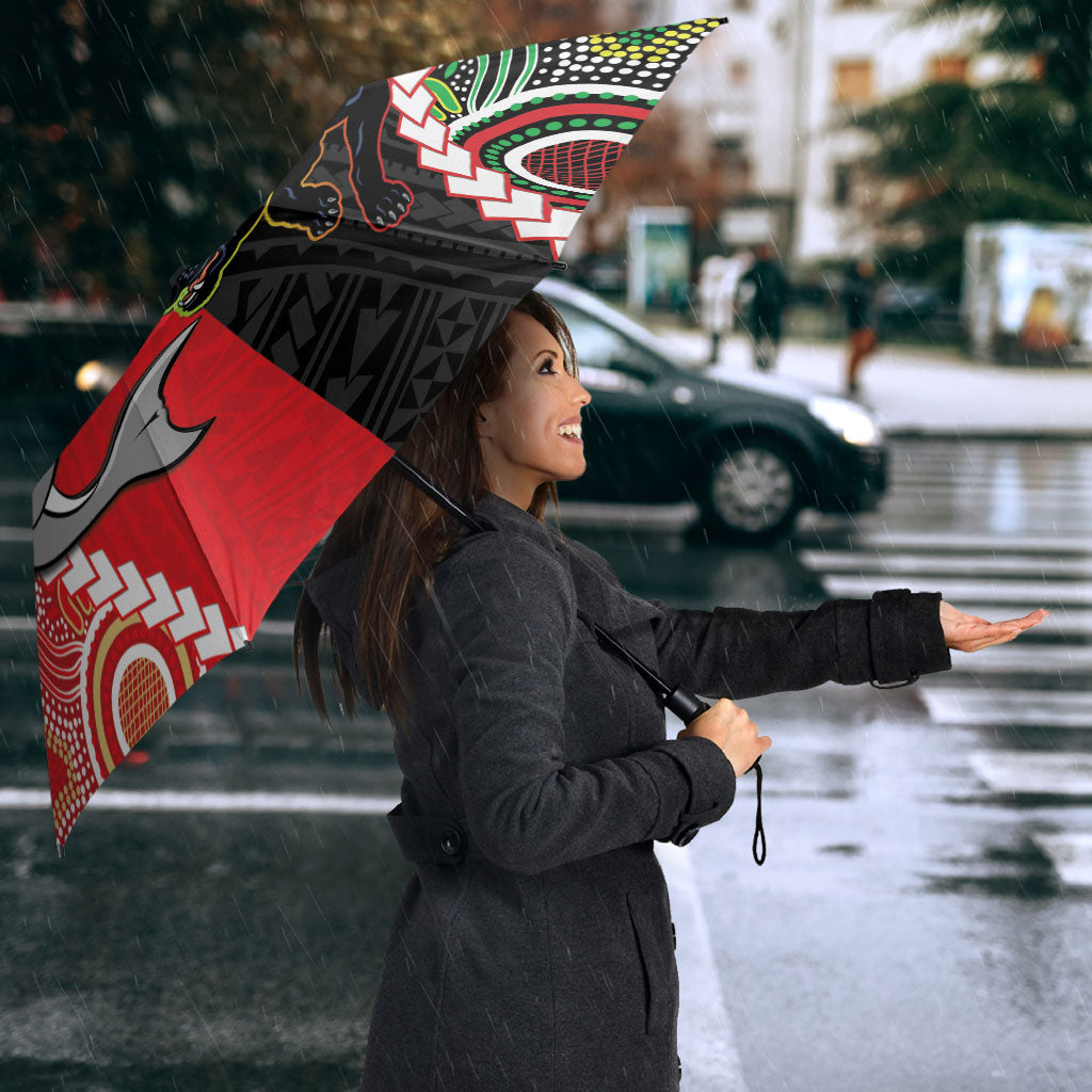 Custom Rugby Panthers and Dolphins Umbrella 2026 Together Aboriginal Polynesian Pattern