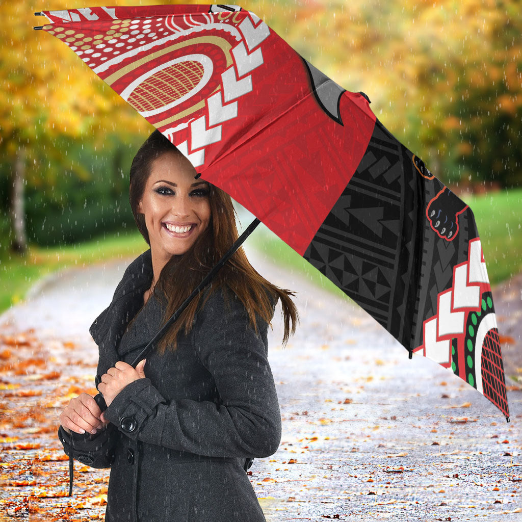 Custom Rugby Panthers and Dolphins Umbrella 2026 Together Aboriginal Polynesian Pattern
