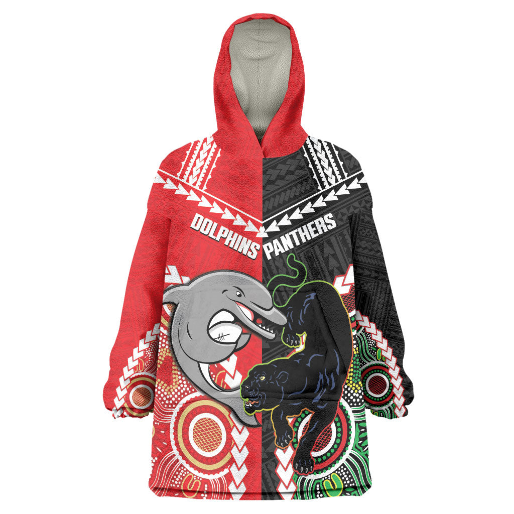 Custom Rugby Panthers and Dolphins Wearable Blanket Hoodie 2026 Together Aboriginal Polynesian Pattern