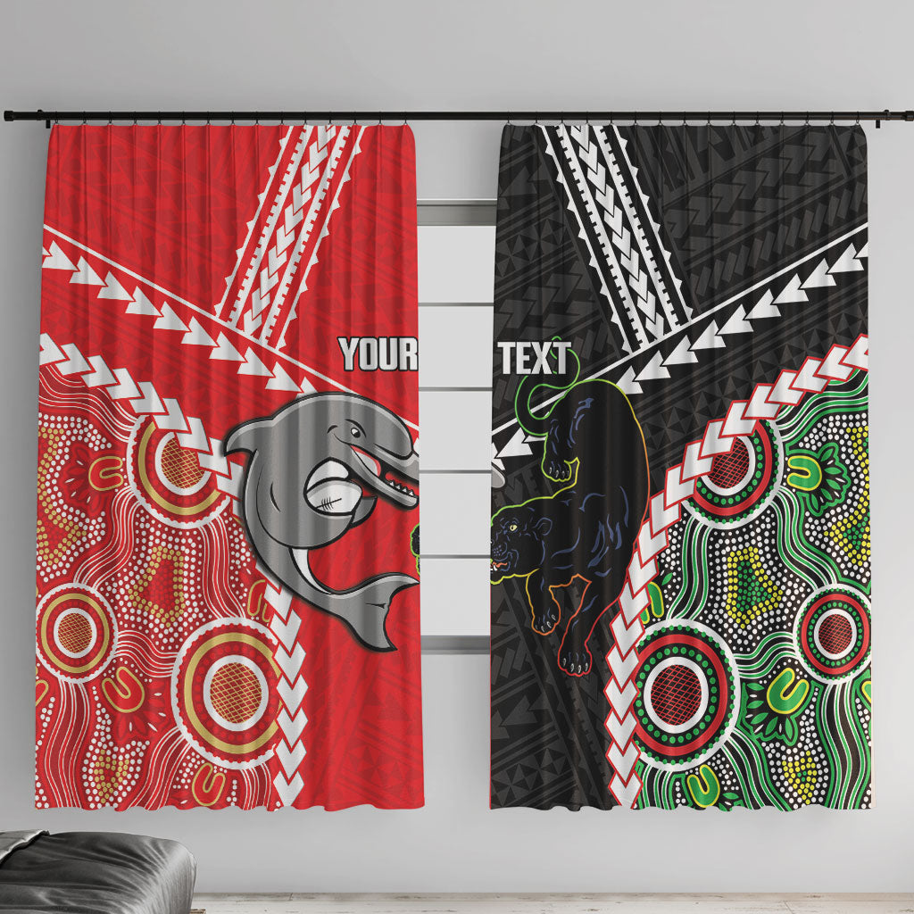 Custom Rugby Panthers and Dolphins Window Curtain 2026 Together Aboriginal Polynesian Pattern