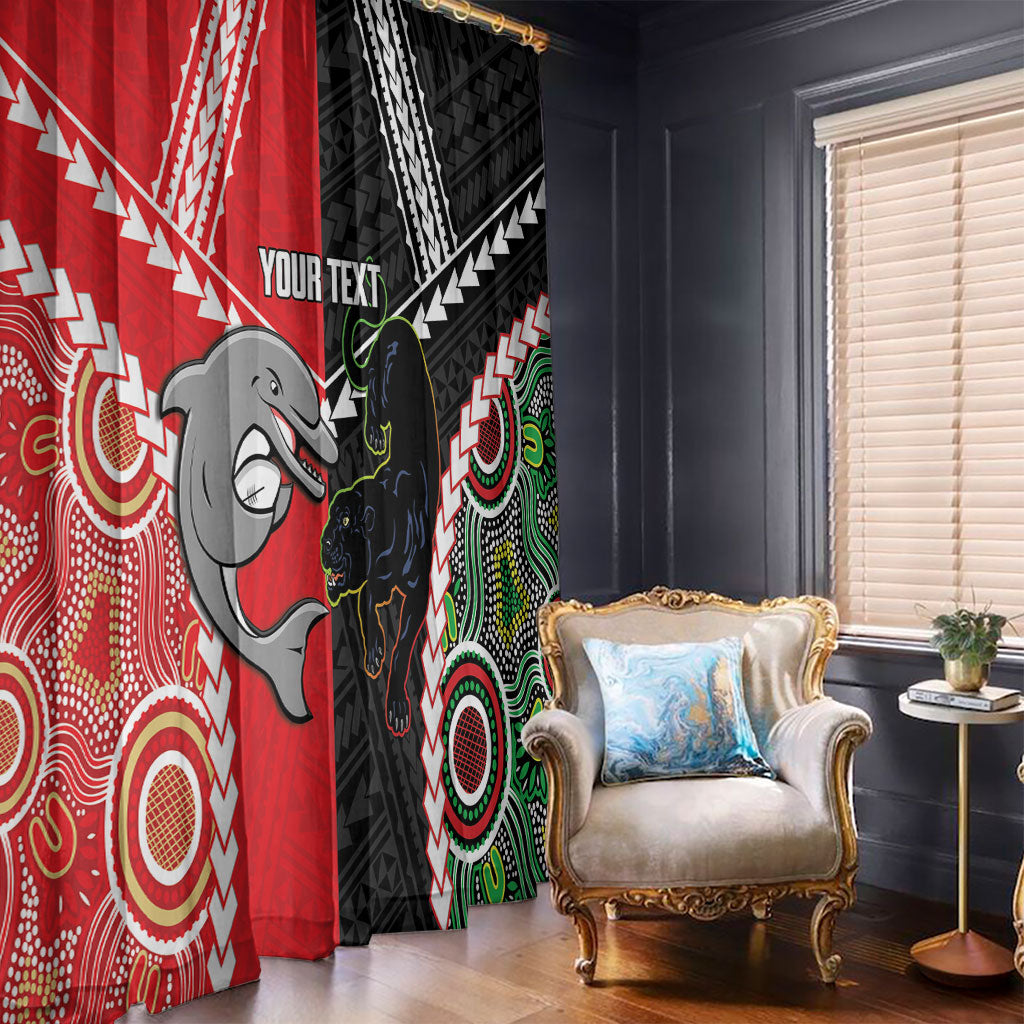 Custom Rugby Panthers and Dolphins Window Curtain 2026 Together Aboriginal Polynesian Pattern